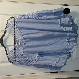 Zac & Rachel Blue Ruffled Lace Trim Blouse Sz XL